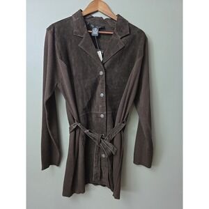 Dialogue Coat Genuine Suede & Cashmere Blnd Chocolate Brown Large Minimalist NWT